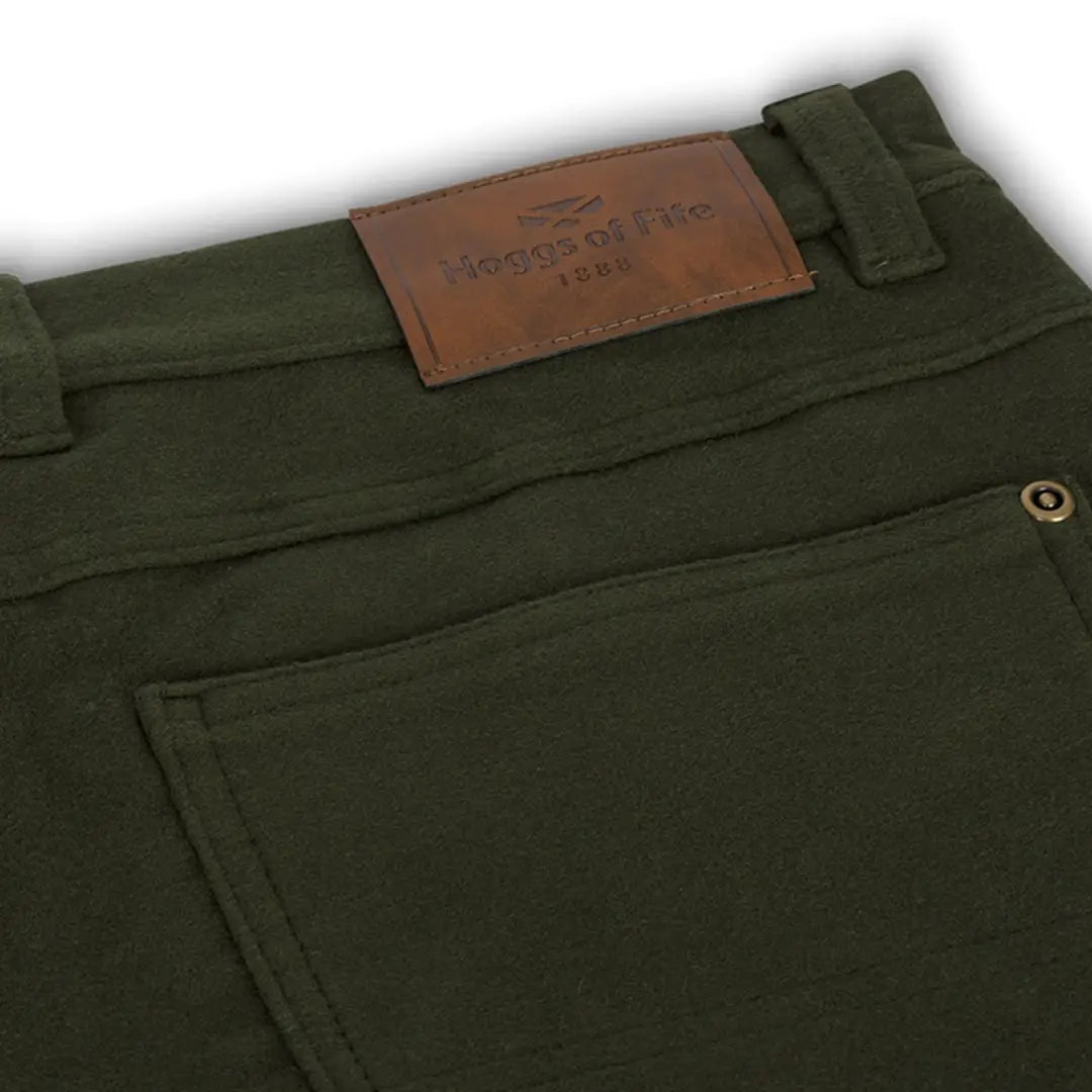 Dark green Hoggs of Fife Monarch II Moleskin Jeans with leather brand label, perfect for outdoors