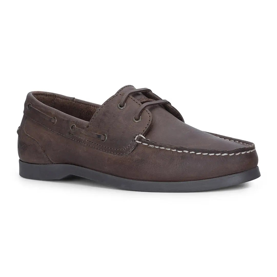 Brown leather Fife Mull deck shoe with laces and stitched moccasin-style toe