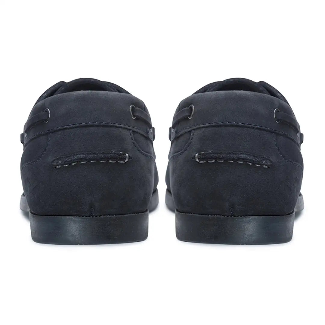 Navy blue Hoggs of Fife Mull Ladies Deck Shoes seen from behind, perfect for casual style