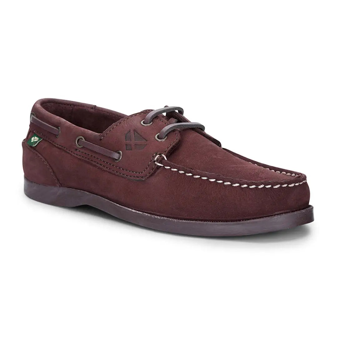 Burgundy leather Hoggs of Fife Mull Ladies Deck Shoes with chic contrasting stitching