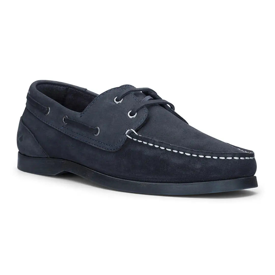 Navy blue leather boat shoe with white stitching for Fife Mull Ladies Deck styles