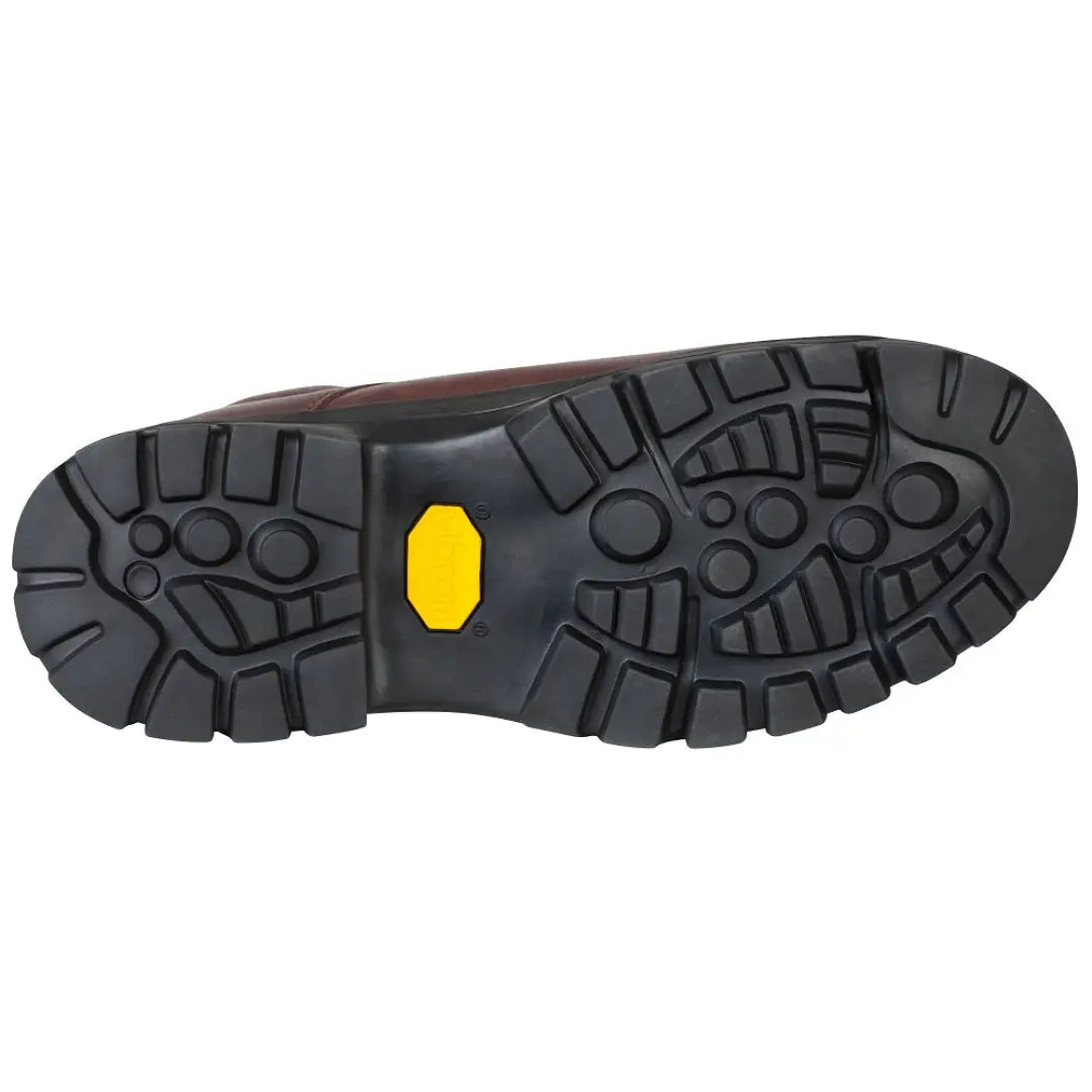 Rugged black rubber sole with yellow insert on Hoggs Of Fife Munro Classic Hiking Boots