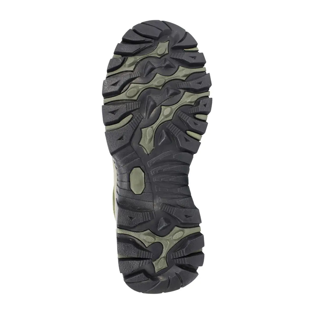 Rugged sole of Hoggs Of Fife Nevis Waterproof Hiking Boots in black and olive