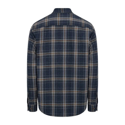 Plaid dark blue and tan Hoggs of Fife Pitlessie Button Down Flannel Shirt for country clothing