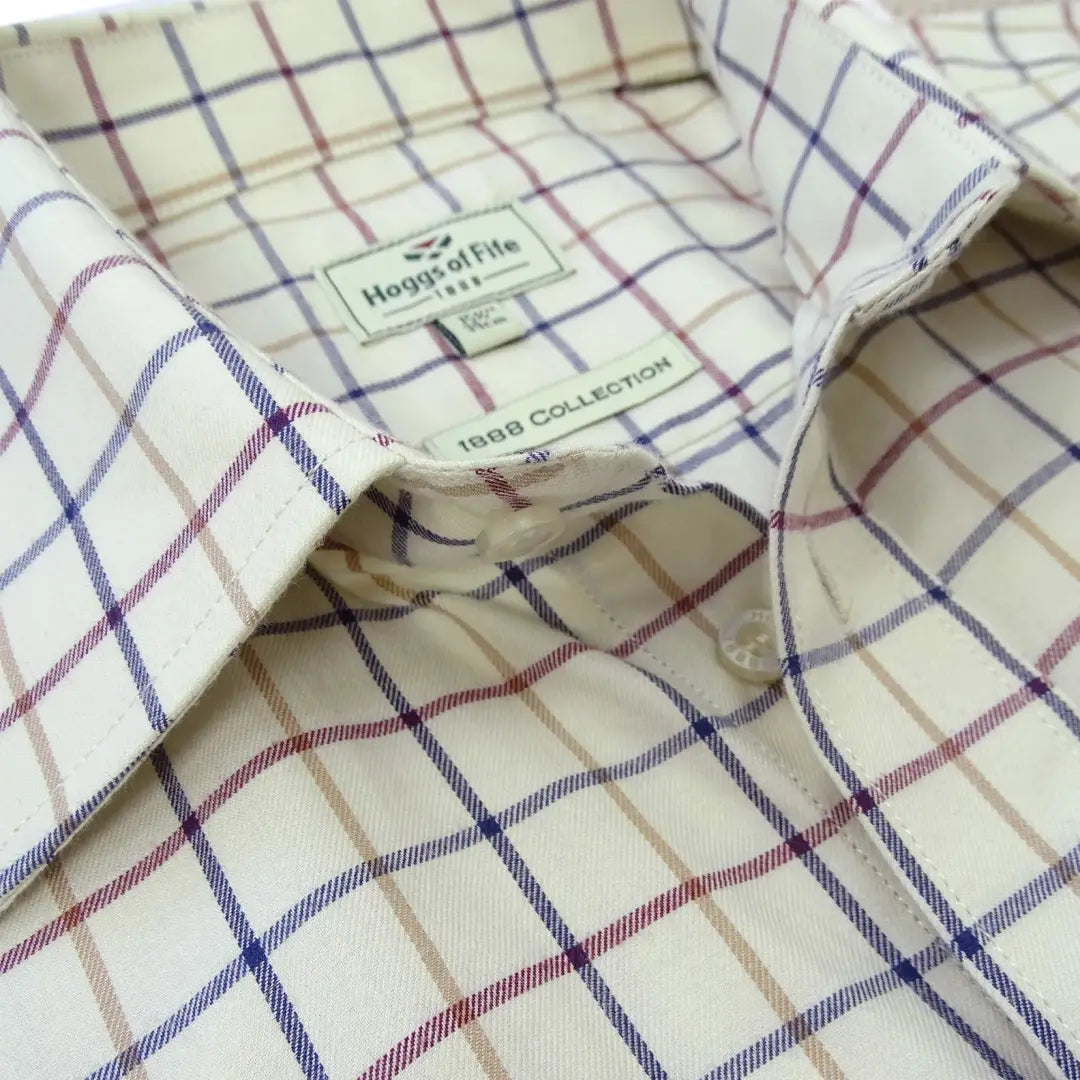 Plaid button-up shirt with collar and label from Hoggs of Fife Premier Tattersall Shirt