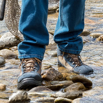 Hoggs Of Fife Rambler Waterproof Hiking Boots on a rugged rocky riverbed