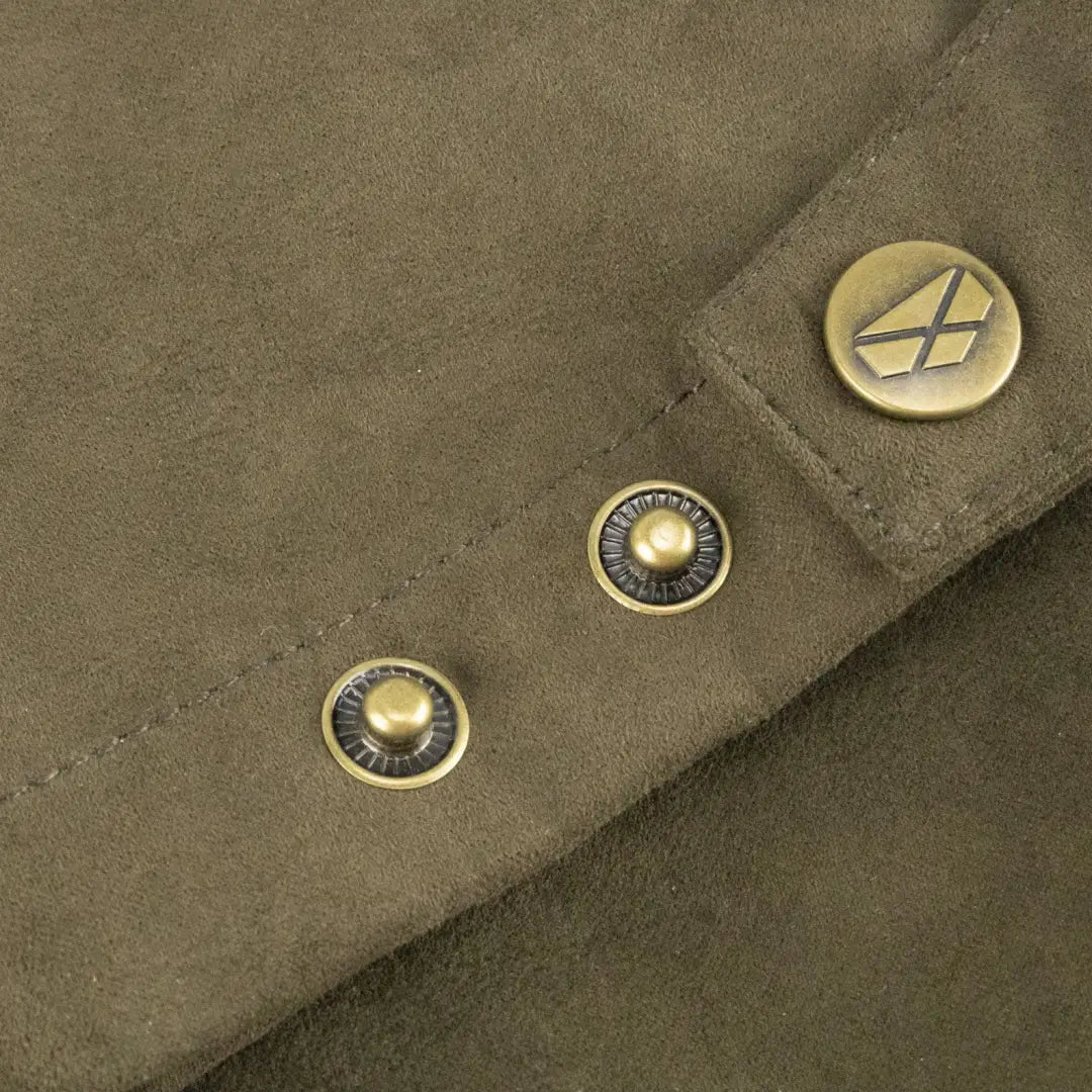 Olive green fabric with brass buttons on Hoggs Of Fife Rannoch Lightweight Waterproof trousers