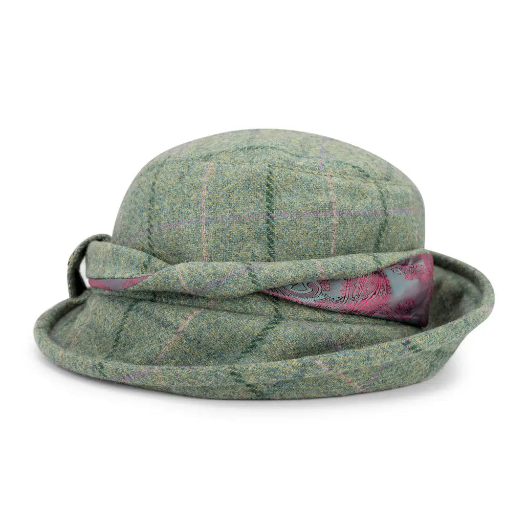 Green quilted wool Hoggs of Fife Roslin Ladies Twist Hat with floral lining