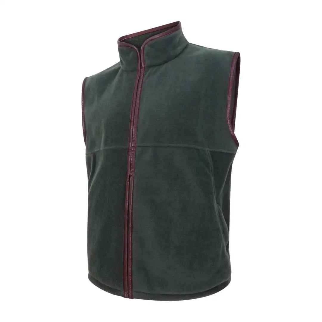 Dark green Hoggs of Fife Stenton Technical Fleece Gilet with burgundy zipper and trim