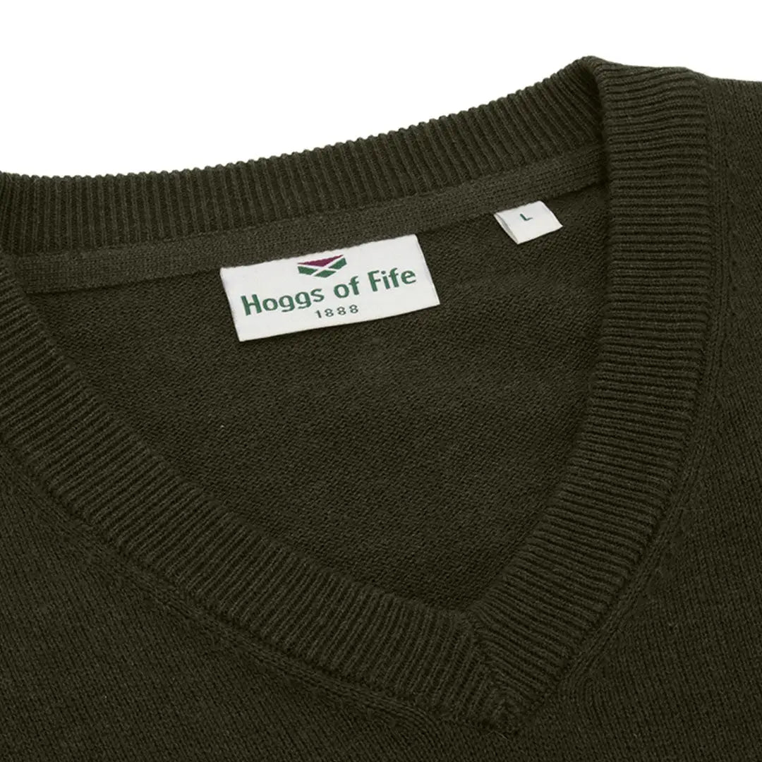 Dark green V-neck Hoggs of Fife Stirling II Pullover showcasing quality cotton build