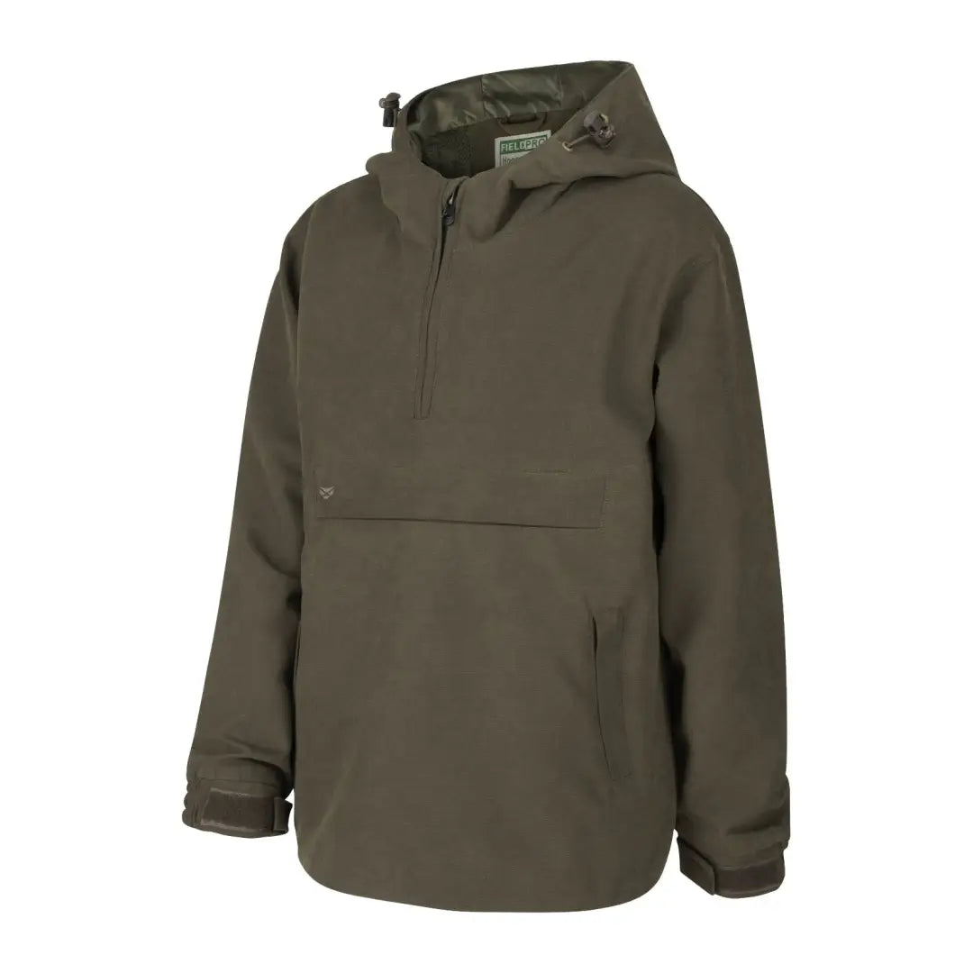 Olive green hooded pullover jacket for kids, Fife Struther Junior Smock style