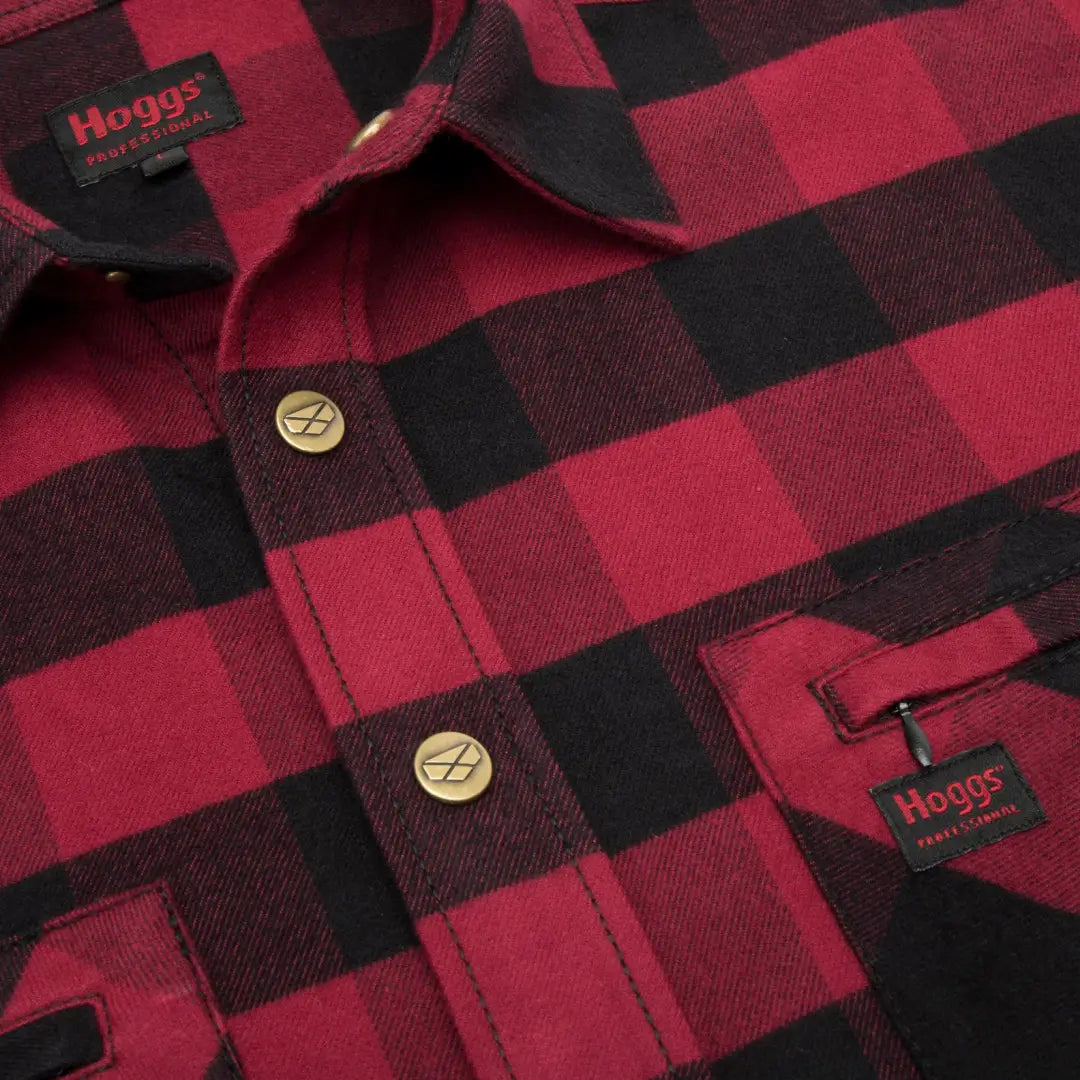 Red and black buffalo plaid flannel shirt with gold buttons for country clothing enthusiasts