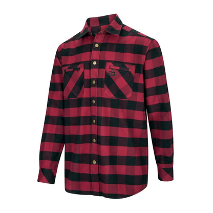 Red and black checkered flannel shirt perfect for country clothing, hunting, or outdoor fun