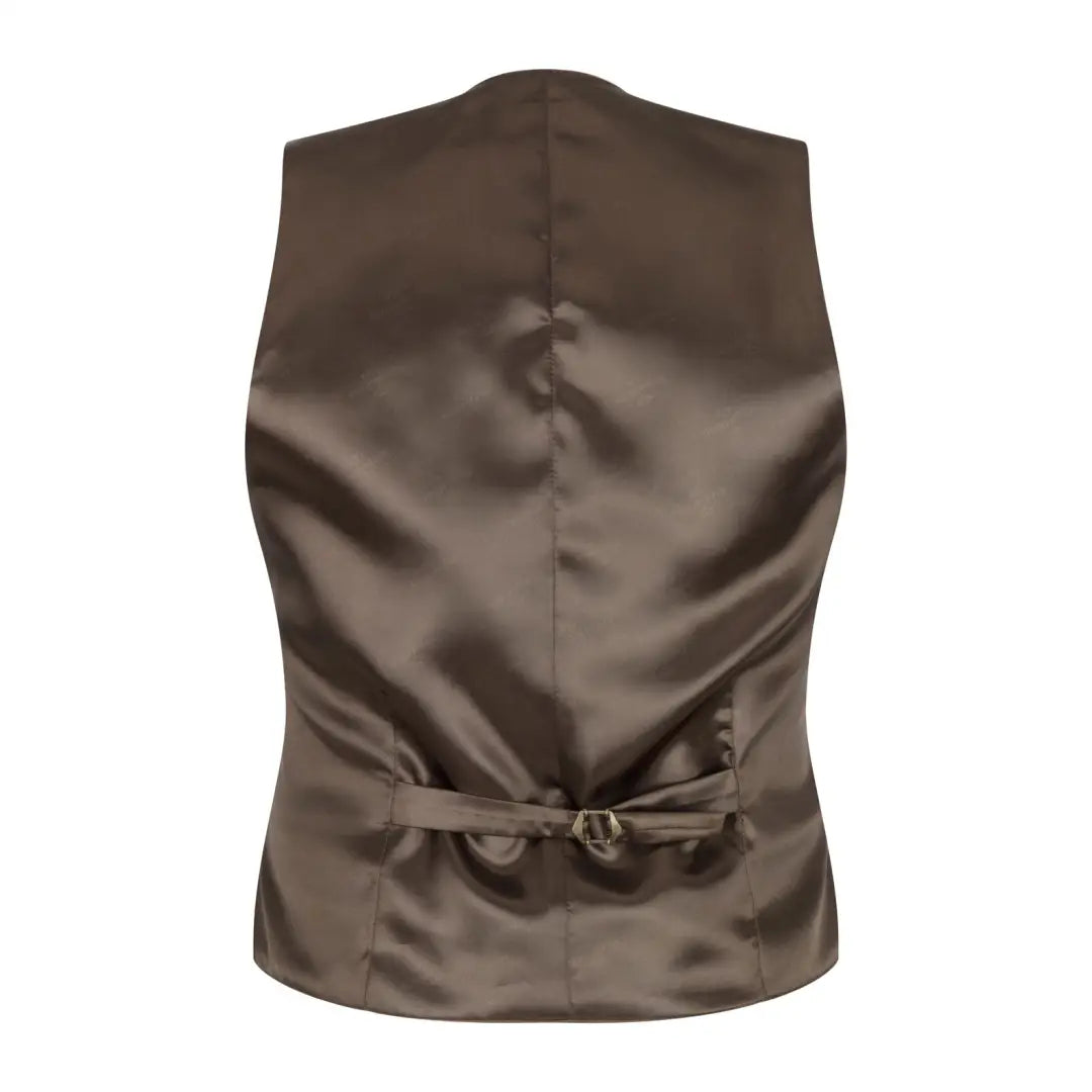 Brown satin waistcoat with adjustable strap from Hoggs of Fife Tummel Tweed Dress collection