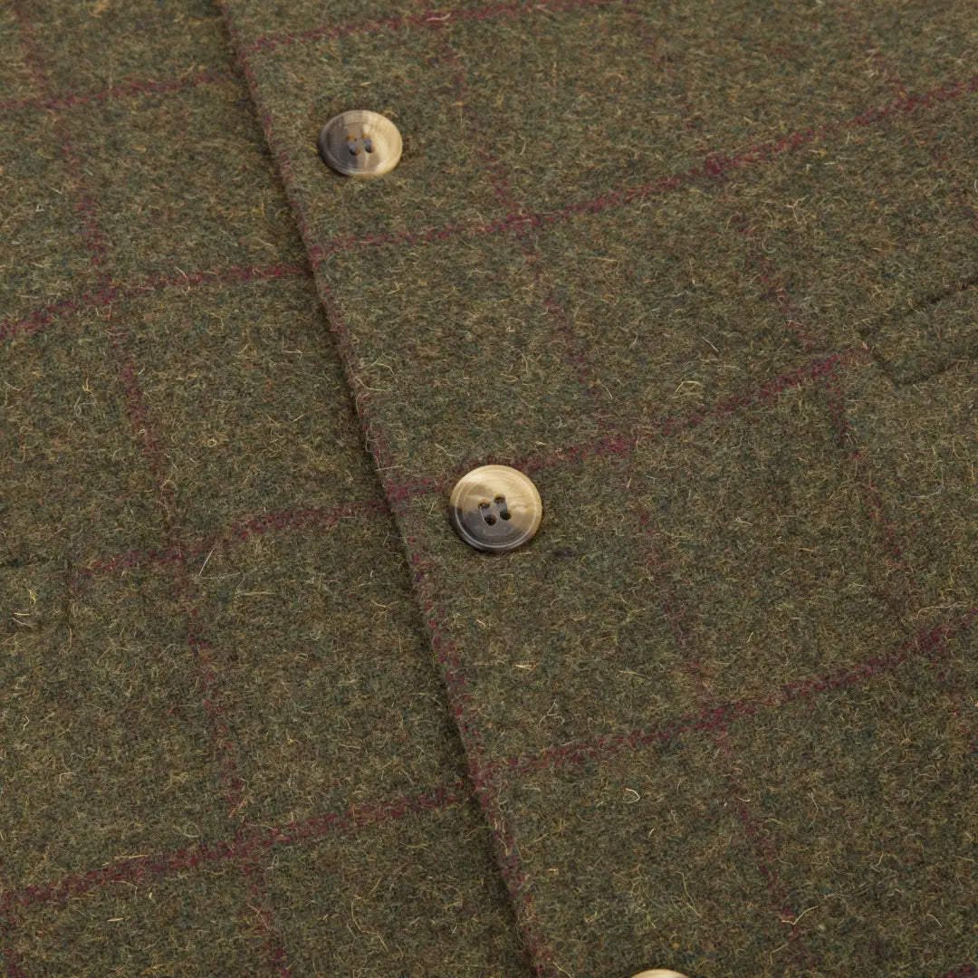 Olive green woolen fabric featuring buttons on Hoggs of Fife Tummel Tweed Dress Waistcoat