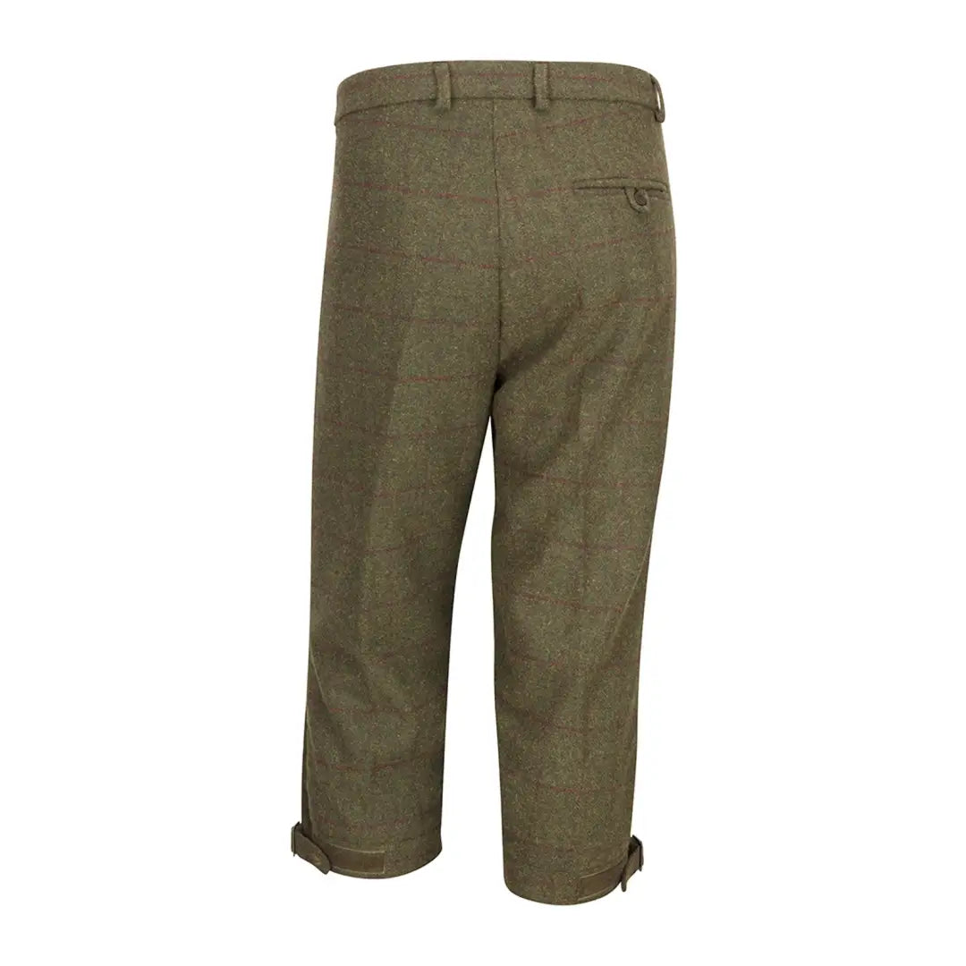 Olive green cuffed knee-length Tummel Tweed Field Breeks with back pockets