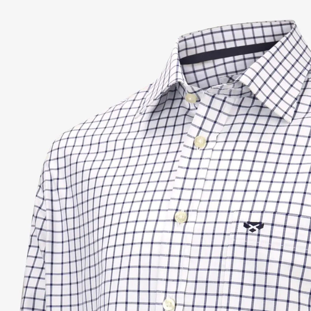 White button-up Turnberry Twill Cotton Shirt with black grid pattern and logo