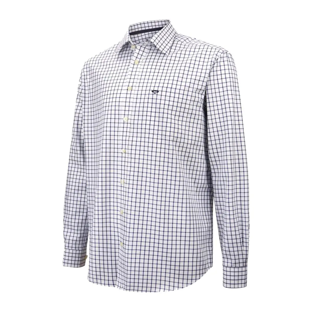 White Turnberry Twill Cotton Shirt with black and gray checkered pattern from Hoggs Of Fife