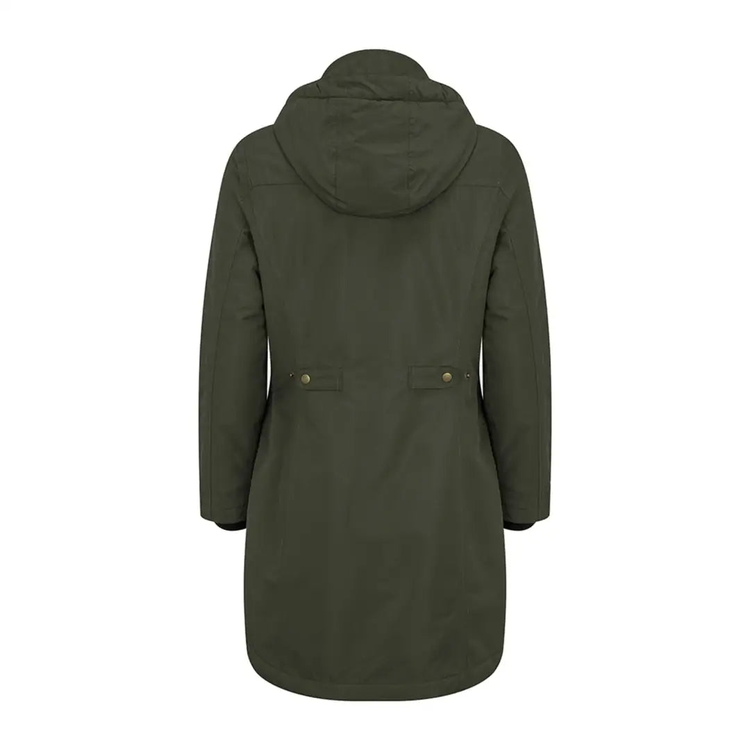 Dark green hooded long coat with pockets from Hoggs of Fife, perfect country clothing