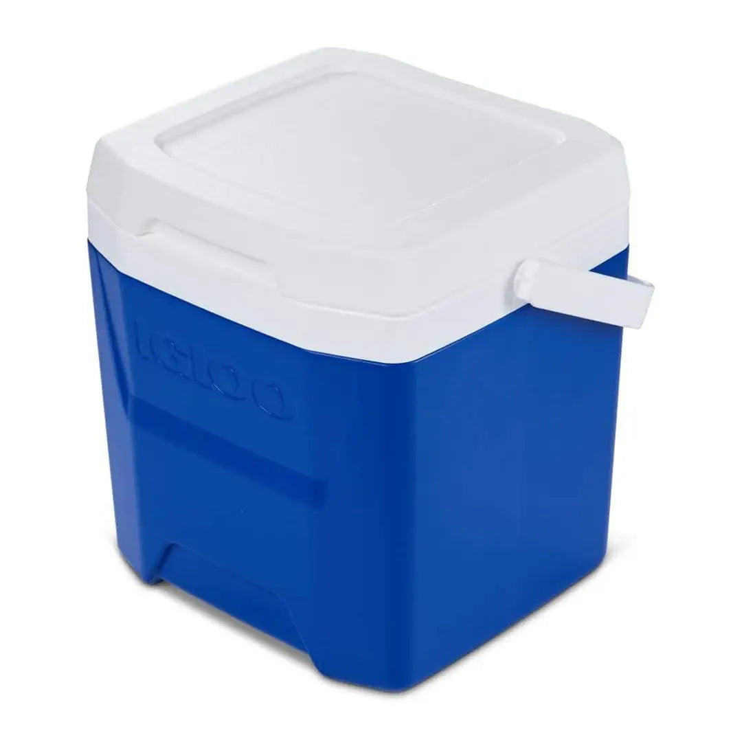 Portable Igloo Laguna Cooler in blue and white with a handy hinged lid