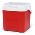 Red and white Igloo 12-quart Laguna Cooler with hinged lid and handle for easy transport