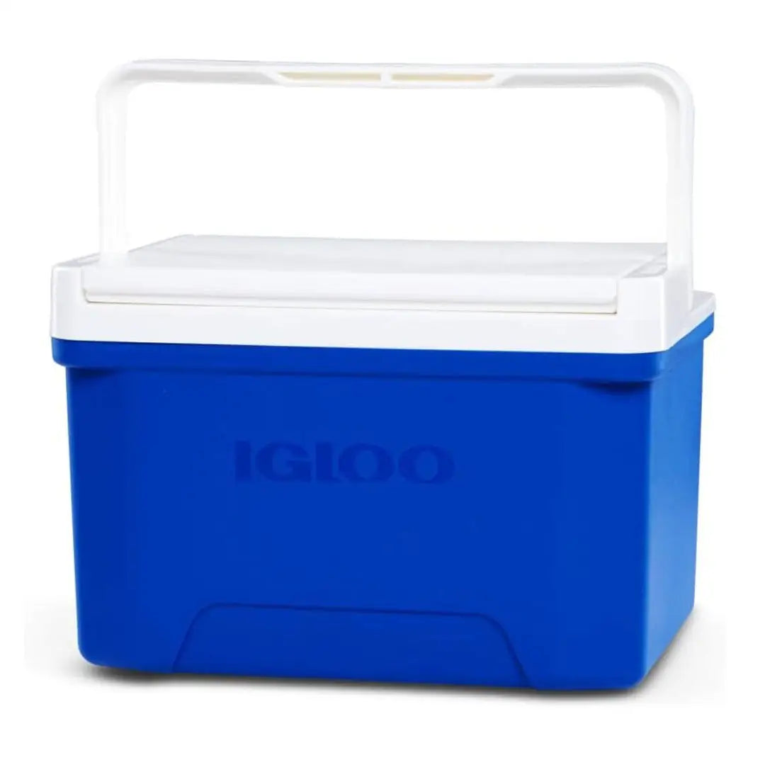 Blue and white Igloo 9-quart Laguna Cooler with a hinged lid and carrying handle