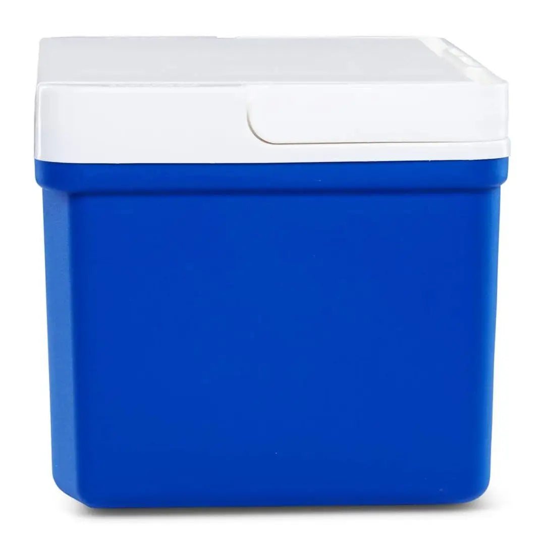 Blue and white Igloo 9-quart Laguna Cooler with a hinged lid for easy access