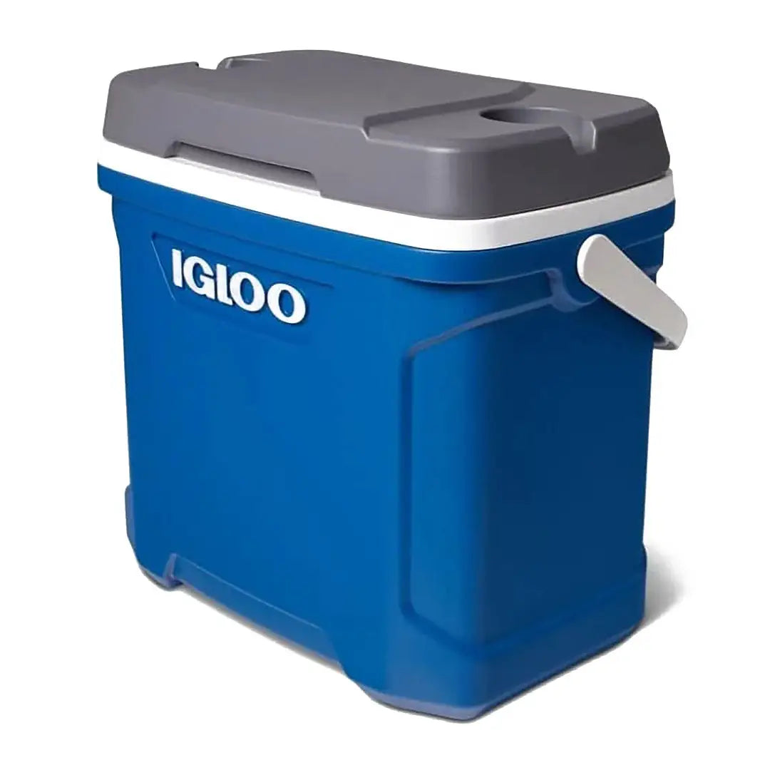 Blue and gray Igloo Latitude Cooler perfect for country clothing trips and hunting adventures