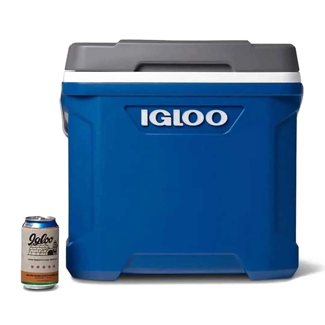 Blue Igloo Latitude Cooler with gray lid, perfect for country clothing and hunting trips