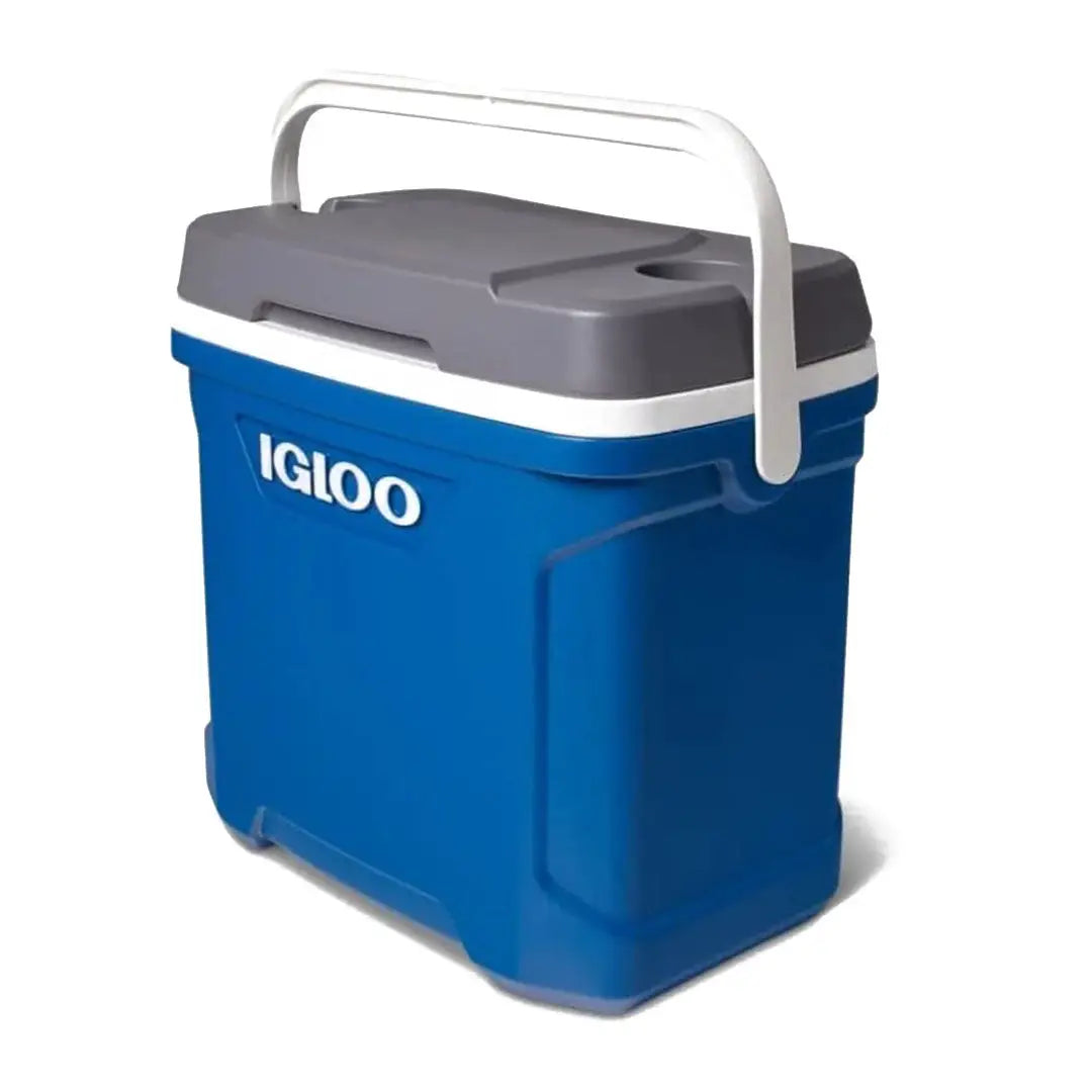 Blue and gray Igloo Latitude Cooler perfect for camping, hunting, or outdoor adventures