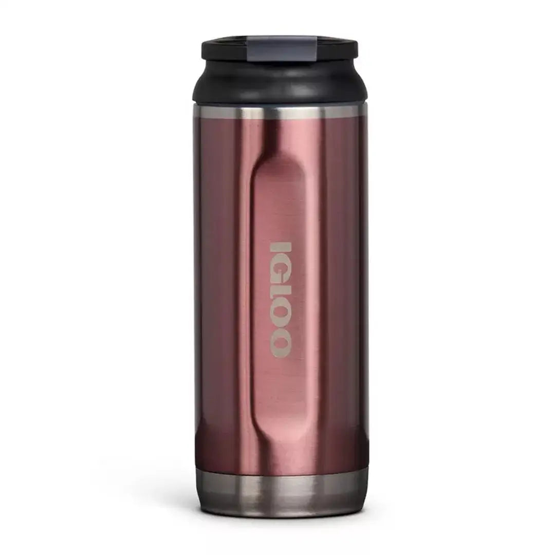 Rose gold metallic stainless steel tumbler with Igloo branding, perfect for travel