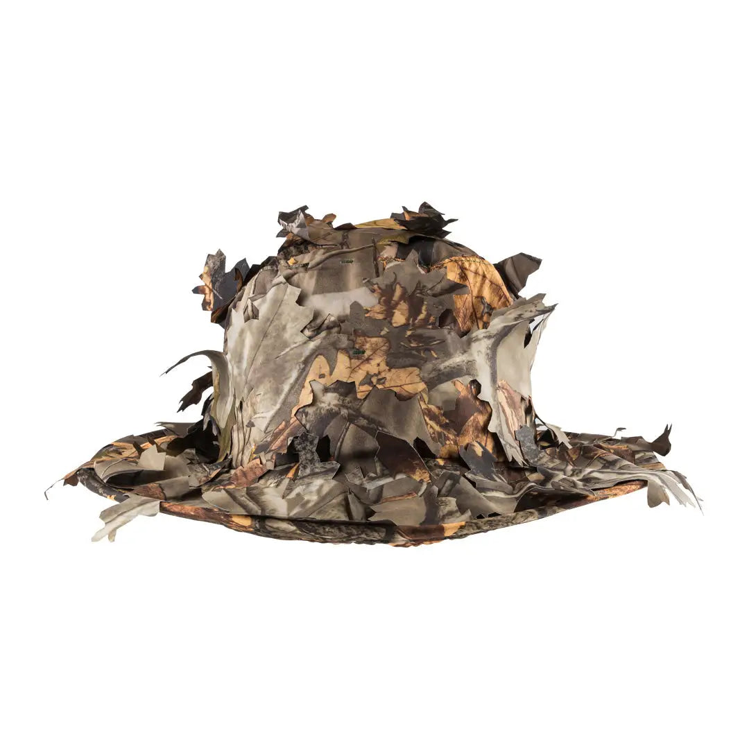 Camouflage Jack Pyke 3D Leafy Bush Hat with leafy fabric for hunting concealment