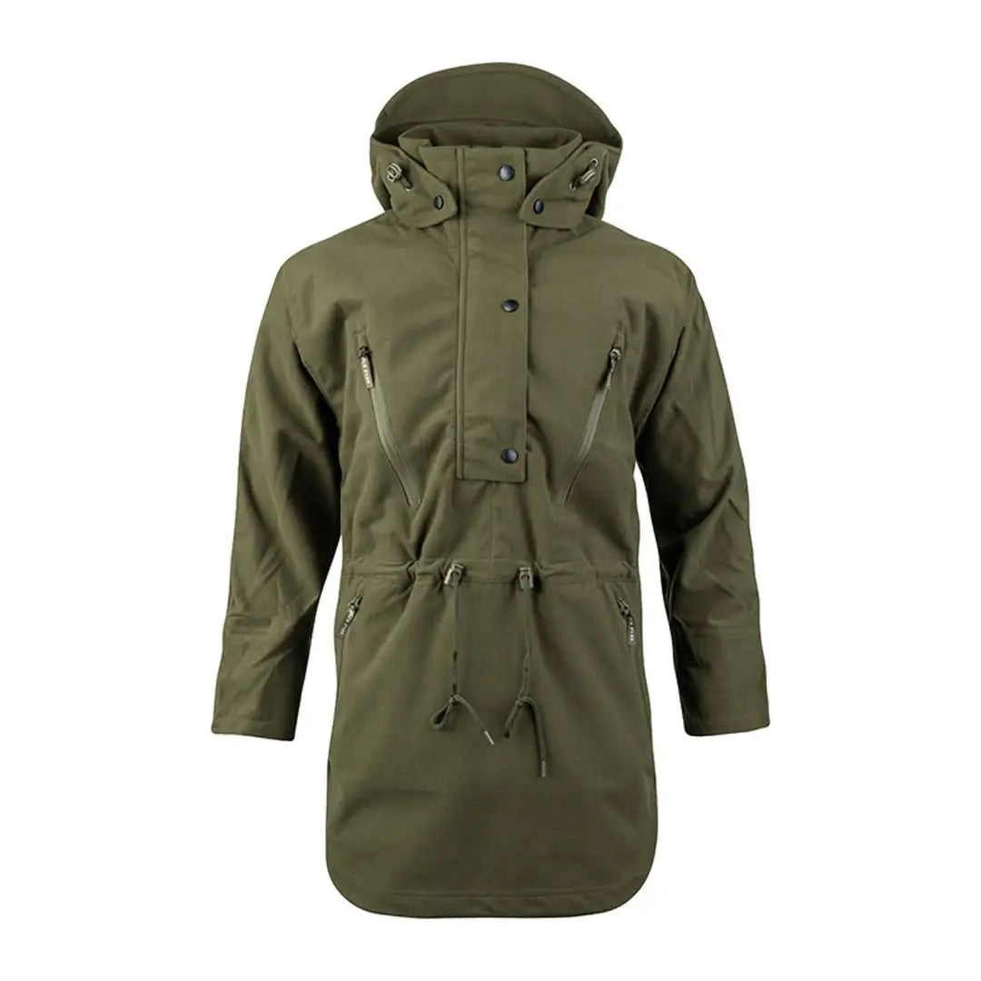 Olive green Jack Pyke Argyll Smock parka with pockets and drawstring waist