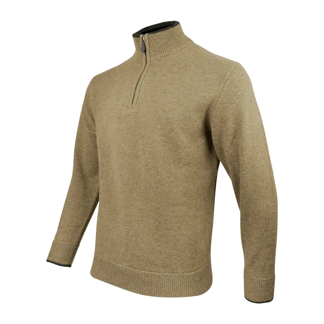 Beige Jack Pyke Ashcombe quarter-zip sweater with ribbed collar and cuffs