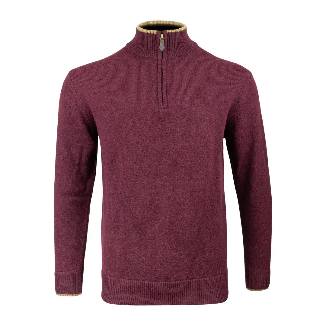 Burgundy Jack Pyke Ashcombe quarter-zip sweater with ribbed collar and cuffs