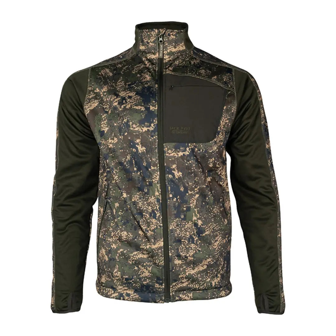 Camouflage-patterned Jack Pyke Ashcombe Technical Fleece Jacket with solid sleeve panels