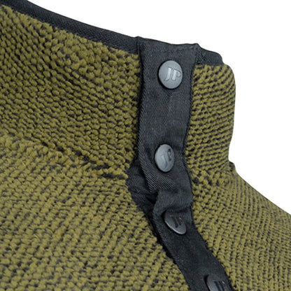 Olive green knit collar with black button placket on Jack Pyke Ashdown Fleece Top