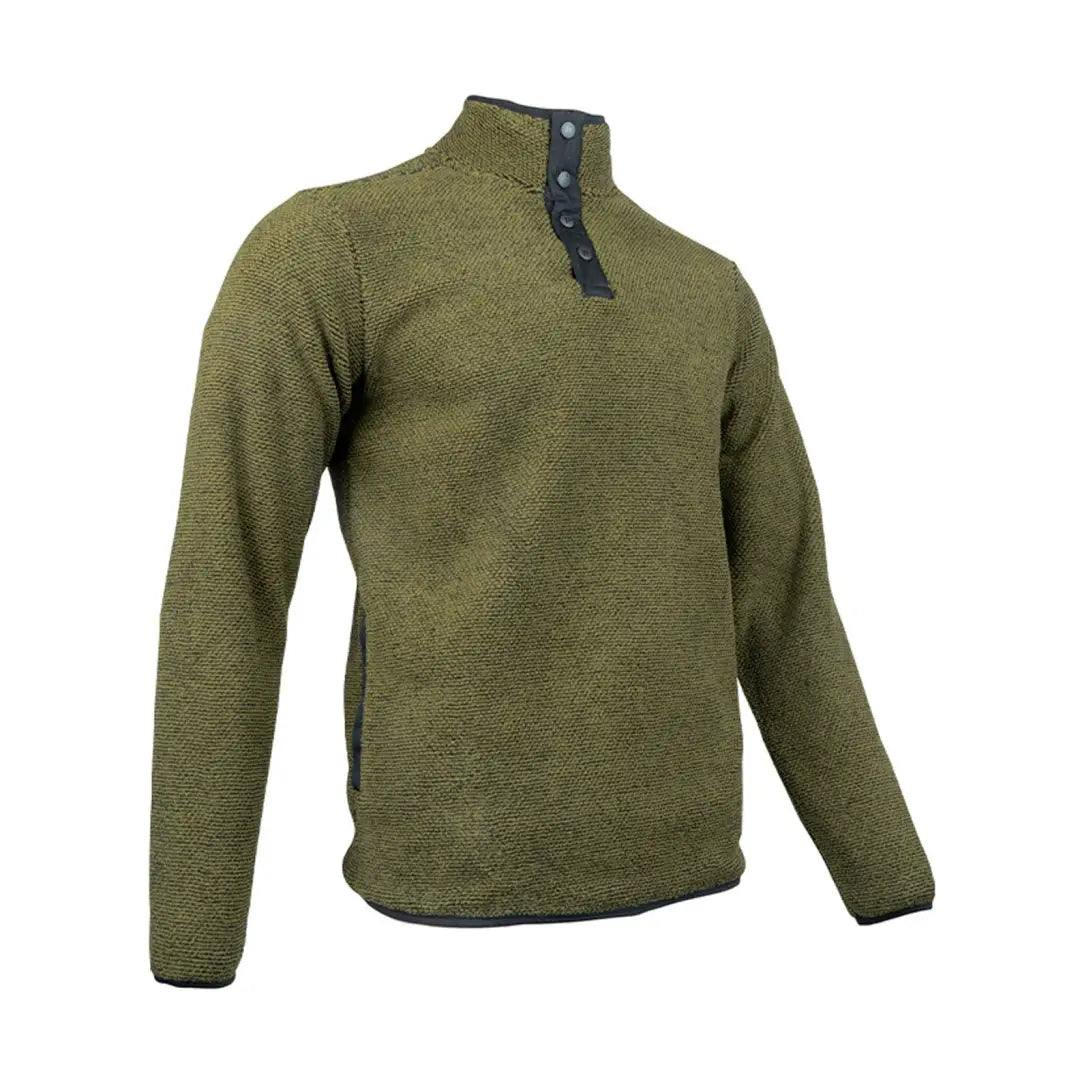 Olive green Jack Pyke Ashdown Fleece Top with a partial button collar, perfect country clothing