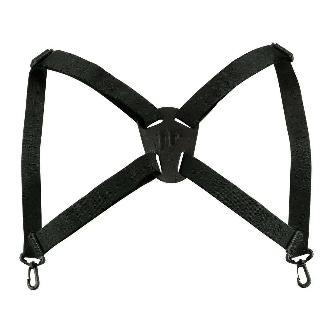 Black harness-style suspenders with clips for Jack Pyke Binoculars comfort and support