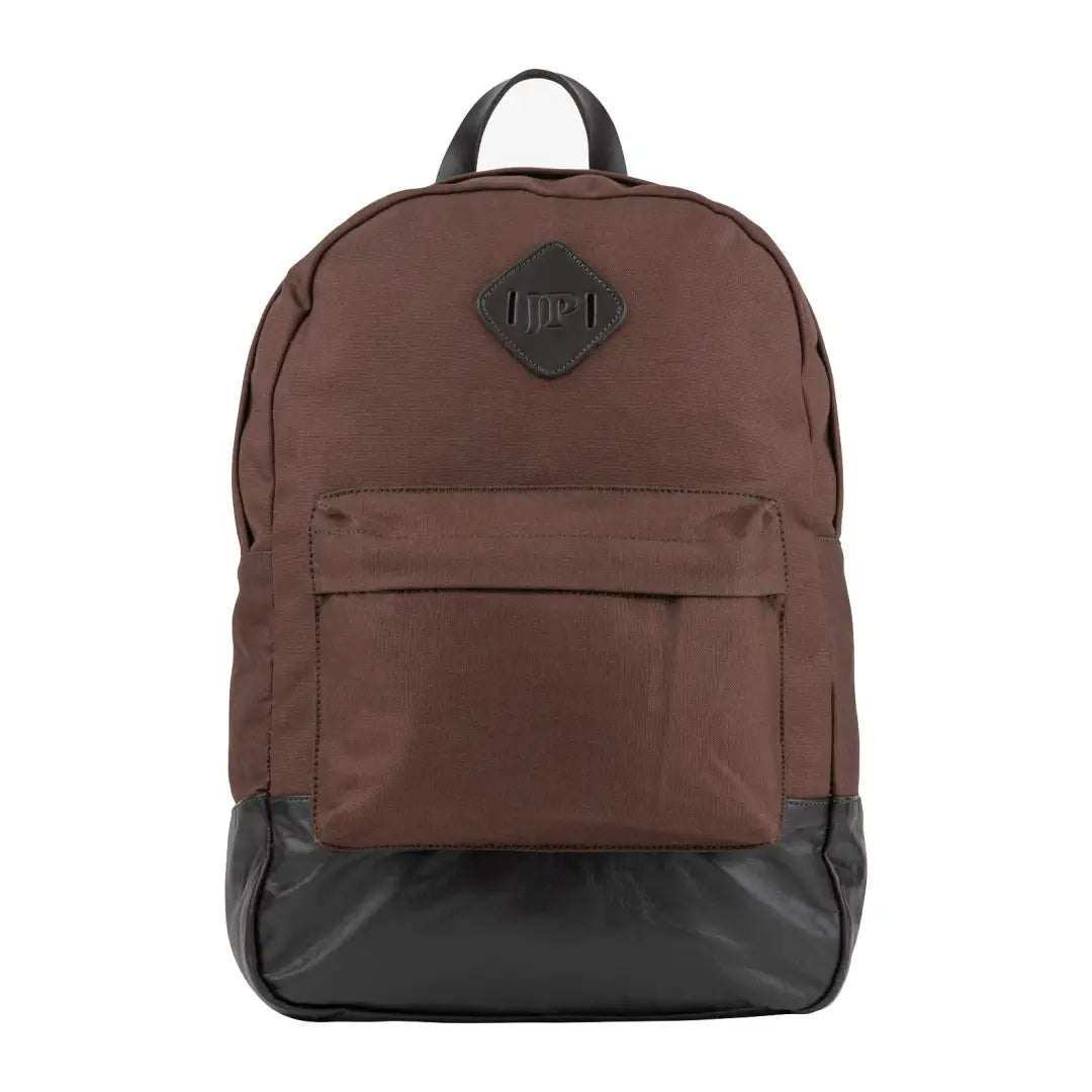 Stylish Jack Pyke Canvas Backpack in brown and black with a leather-like bottom panel