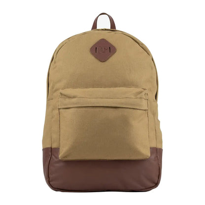 Tan and brown Jack Pyke Canvas Backpack with leather accents and front pocket