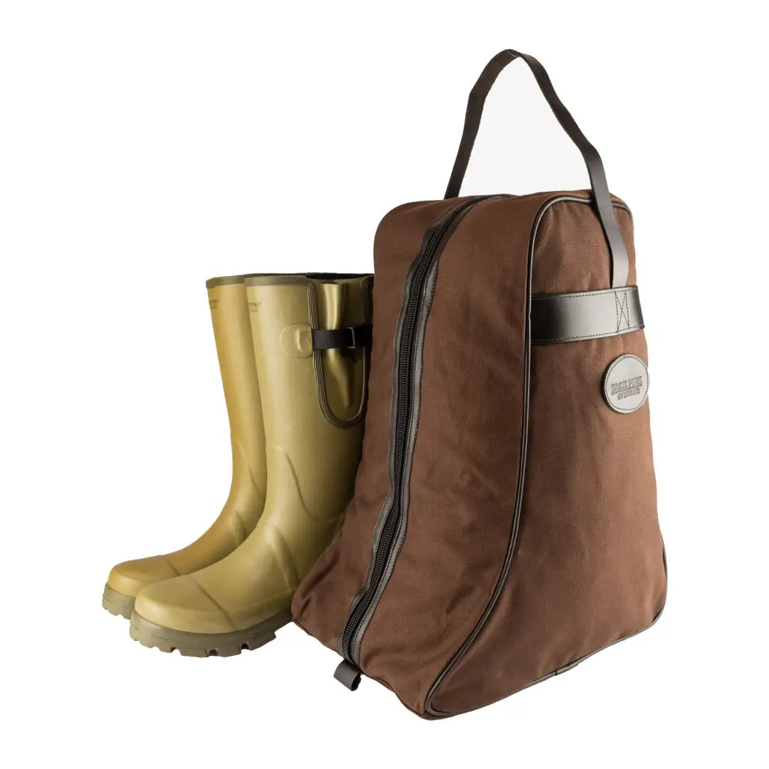 Brown Jack Pyke Canvas Boot Bag with handle and zipper for easy transport