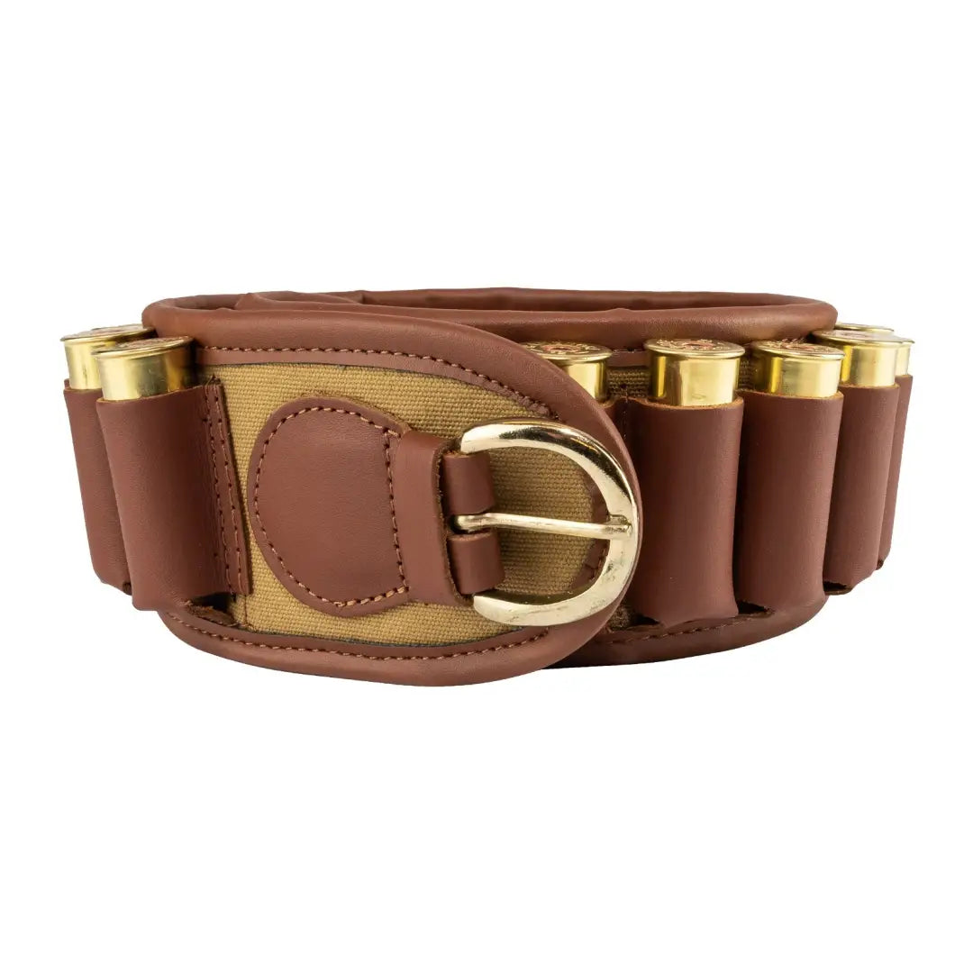 Stylish Jack Pyke Canvas Cartridge Belt with leather, brass buckle, and ammo loops