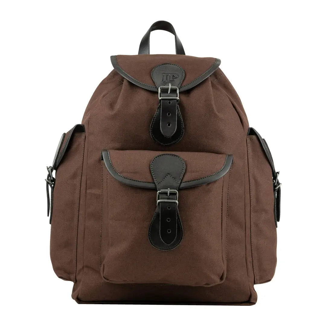 Brown Jack Pyke Canvas Day Pack with leather straps and multiple pockets for adventure