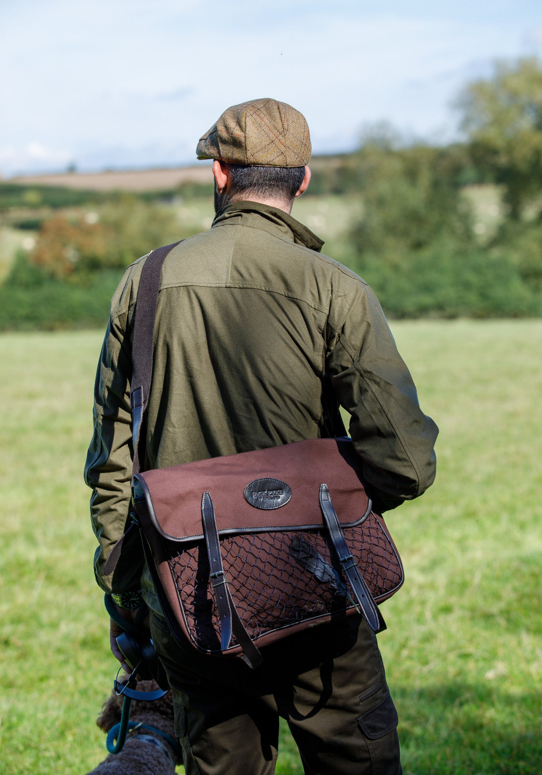 Brown leather and sturdy cotton canvas Jack Pyke Game Bag with faux leather accents