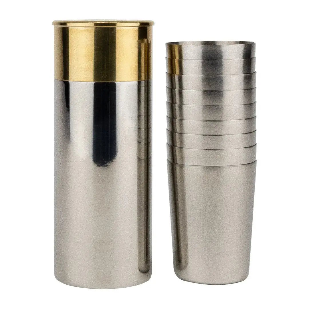 Stainless steel cocktail shaker set with gold accents for your next Jack Pyke shoot day