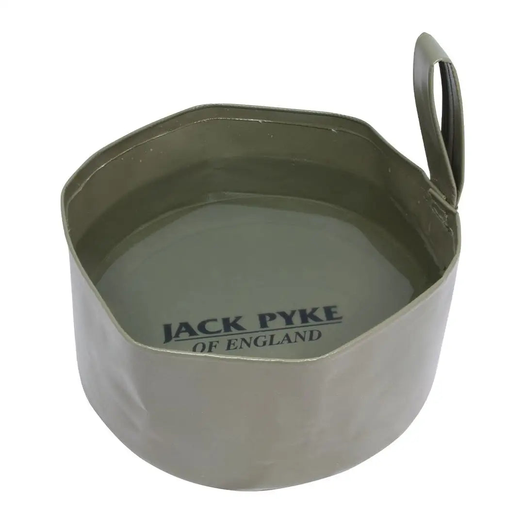 Stainless steel folding dog bowl with Jack Pyke logo, perfect for outdoor adventures