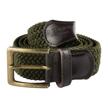 Green braided fabric belt with leather trim and brass buckle from Jack Pyke Countryman