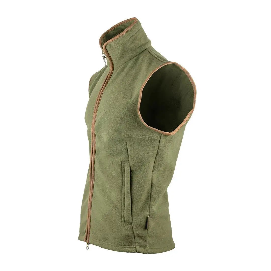 Olive green Jack Pyke Countryman fleece gilet with sleeveless design and high collar