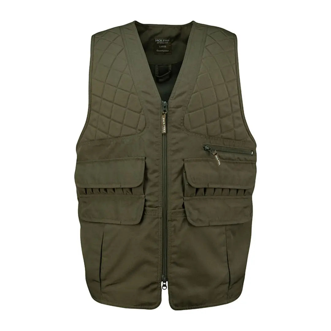 Olive green Jack Pyke Countryman Vest with pockets and reinforced shoulder pads